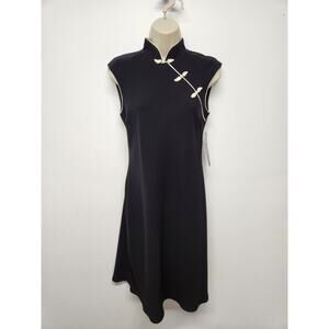 Vintage S.L. Fashions Women's Sleeveless Black Asian Inspired Shift Dress, Sz 6